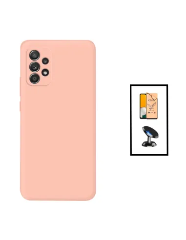 Kit Película CeramicGlass + Capa Silicone Líquido + Suporte Magnético para Samsung Galaxy A23 5G - Rosa