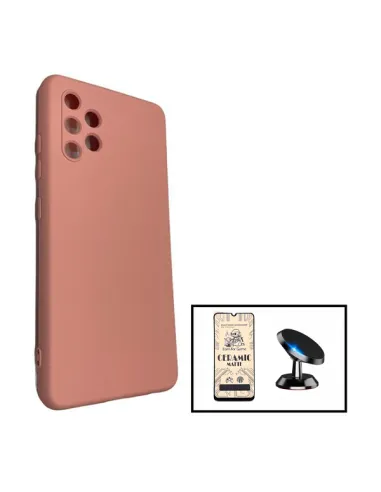 Kit Película CeramicGlass + Capa Silicone Líquido + Suporte Magnético para Samsung Galaxy A32 4G - Rosa