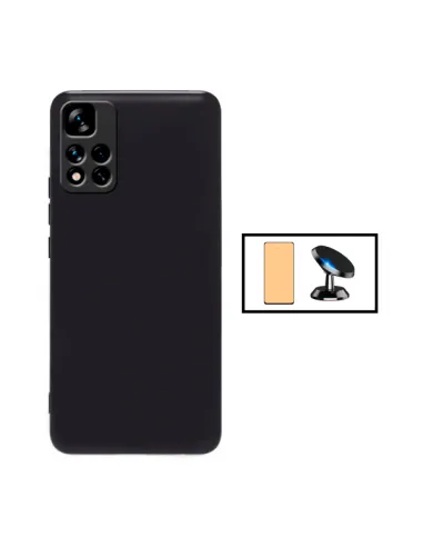 Kit Película CeramicGlass + Capa Silicone Líquido + Suporte Magnético para Xiaomi Redmi 10 Prime 2022 - Preto