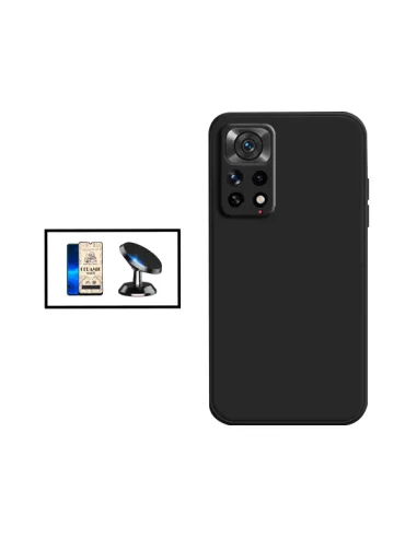 Kit Película CeramicGlass + Capa Silicone Líquido + Suporte Magnético para Xiaomi Redmi Note 11S 5G - Preto