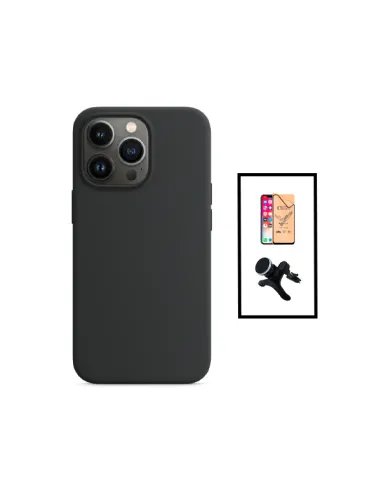 Kit Película CeramicGlass + Capa Silicone Líquido + Suporte Magnético Reforçado para Apple iPhone 14 - Preto