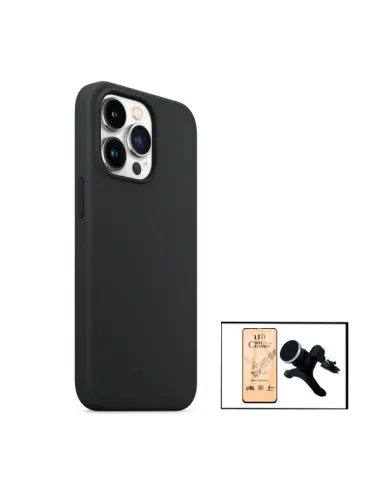 Kit Película CeramicGlass + Capa Silicone Líquido + Suporte Magnético Reforçado para iPhone 13