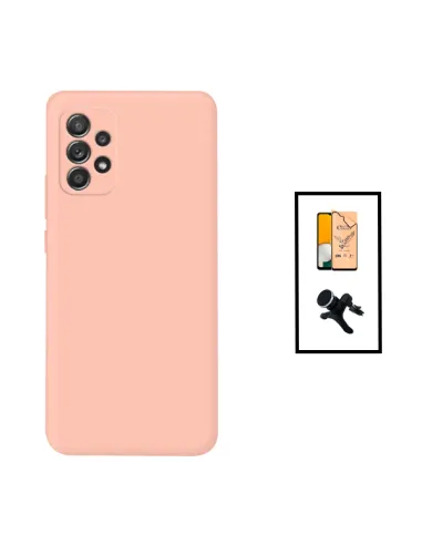 Kit Película CeramicGlass + Capa Silicone Líquido + Suporte Magnético Reforçado para Samsung Galaxy A23 5G - Rosa