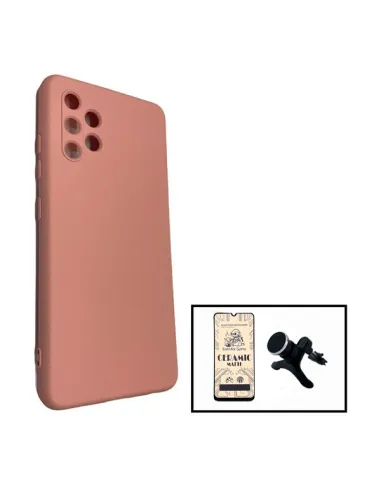 Kit Película CeramicGlass + Capa Silicone Líquido + Suporte Magnético Reforçado para Samsung Galaxy A32 4G - Rosa