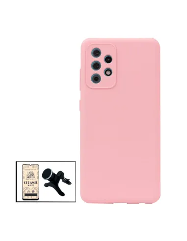 Kit Película CeramicGlass + Capa Silicone Líquido + Suporte Magnético Reforçado para Samsung Galaxy A32 5G - Rosa