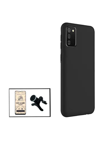 Kit Película CeramicGlass + Capa Silicone Líquido + Suporte Magnético Reforçado para Samsung Galaxy F02s