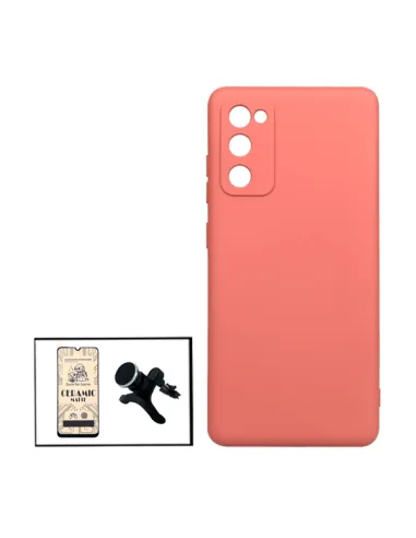 Kit Película CeramicGlass + Capa Silicone Líquido + Suporte Magnético Reforçado para Samsung Galaxy F02s - Rosa