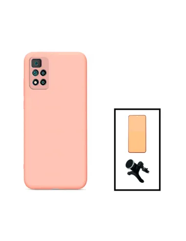 Kit Película CeramicGlass + Capa Silicone Líquido + Suporte Magnético Reforçado para Xiaomi Poco X4 NFC - Rosa