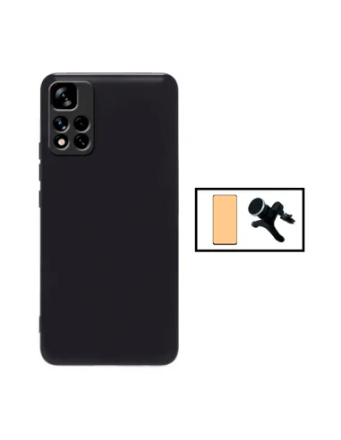 Kit Película CeramicGlass + Capa Silicone Líquido + Suporte Magnético Reforçado para Xiaomi Redmi 10 Prime 2022 - Preto