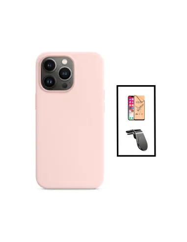 Kit Película CeramicGlass + Capa Silicone Líquido + Suporte Magnético L para Apple iPhone 14 - Rosa