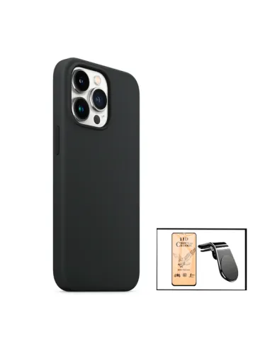 Kit Película CeramicGlass + Capa Silicone Líquido + Suporte Magnético L para iPhone 13