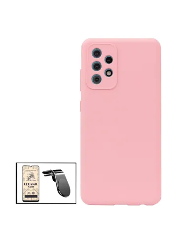 Kit Película CeramicGlass + Capa Silicone Líquido + Suporte Magnético L para Samsung Galaxy A32 5G - Rosa