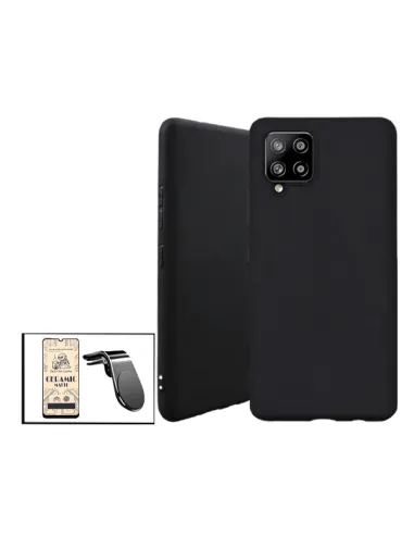 Kit Película CeramicGlass + Capa Silicone Líquido + Suporte Magnético L para Samsung Galaxy A42 5G