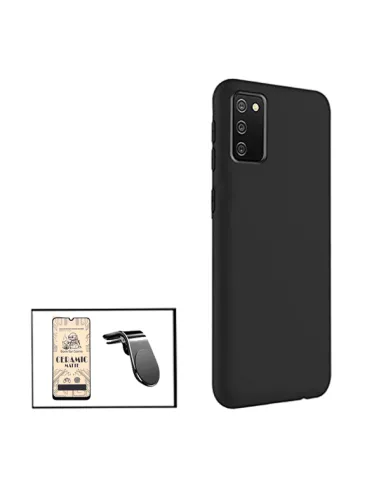 Kit Película CeramicGlass + Capa Silicone Líquido + Suporte Magnético L para Samsung Galaxy M02s