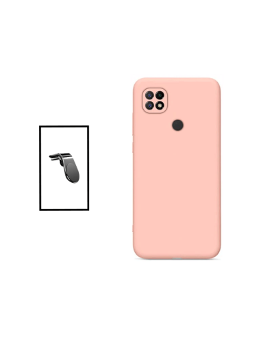 Kit Suporte Magnético L Safe Driving Carro + Capa Silicone Líquido para Xiaomi Poco C40 - Rosa