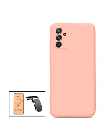 Kit Película CeramicGlass + Capa Silicone Líquido + Suporte Magnético L para Samsung Galaxy M52 5G - Rosa