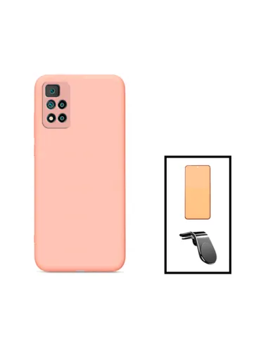 Kit Película CeramicGlass + Capa Silicone Líquido + Suporte Magnético L para Xiaomi Poco X4 NFC - Rosa