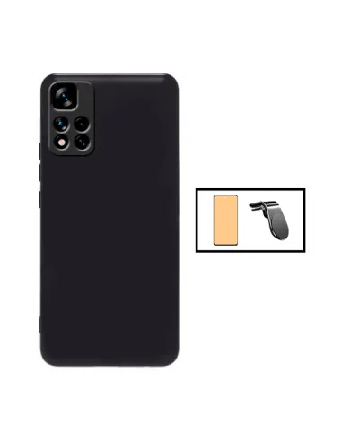 Kit Película CeramicGlass + Capa Silicone Líquido + Suporte Magnético L para Xiaomi Redmi 10 Prime 2022 - Preto