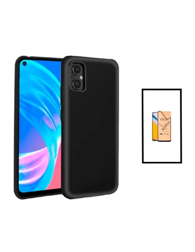 Kit Película CeramicGlass + Capa Silicone Líquido para Oppo Reno8 Lite - Preto