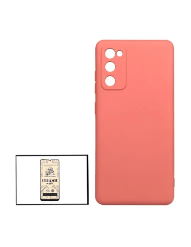 Kit Película CeramicGlass + Capa Silicone Líquido para Samsung Galaxy F02s - Rosa