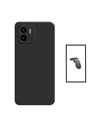 Kit Suporte Magnético L Safe Driving Carro + Capa Silicone Líquido para Xiaomi Redmi A1 - Preto