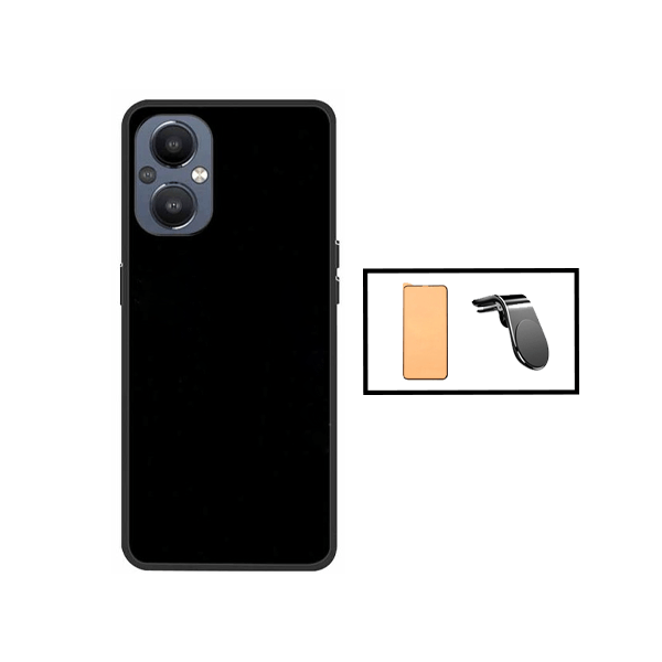 Kit Película CeramicGlass + Capa Silicone Líquido + Suporte Magnético L Safe Driving Carro para Oppo Reno7 Lite - Preto