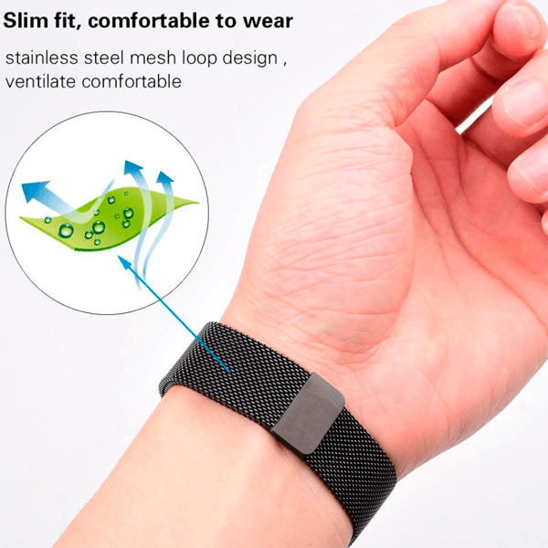 Bracelete Milanese Loop Fecho Magnético PHONECARE Para Garmin Venu 4 - 45 mm - Preto