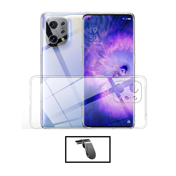 Kit Capa 3x1 360° Impact Protection + Suporte Magnético L Safe Driving Carro para Oppo Find X5 Lite - Transparente/Branco