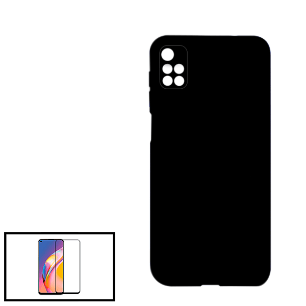 Kit Vidro Premium Full Cover + Capa Silicone Líquido para Xiaomi Redmi 10 Prime - Preto