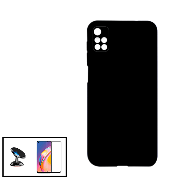 Kit Vidro Premium Full Cover + Capa Silicone Líquido + Suporte Magnético de Carro para Xiaomi Redmi 10 - Preto