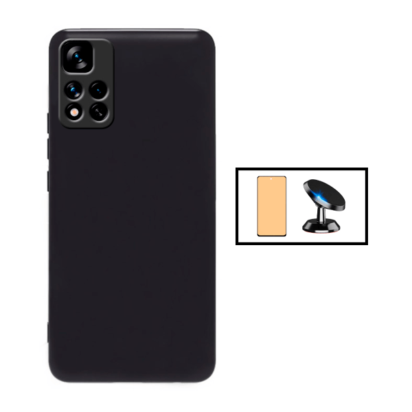 Kit Película CeramicGlass + Capa Silicone Líquido + Suporte Magnético de Carro para Xiaomi Redmi 10 Prime 2022 - Preto
