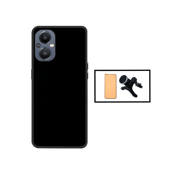 Kit Película CeramicGlass + Capa Silicone Líquido + Suporte Magnético de Carro Reforçado para Oppo Reno7 Lite - Preto
