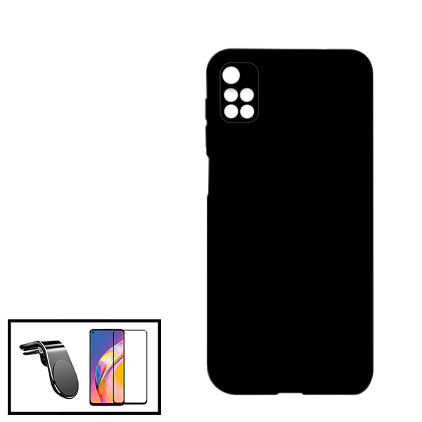 Kit Vidro Premium Full Cover + Capa Silicone Líquido + Suporte Magnético L Safe Driving Carro para Xiaomi Redmi 10 - Preto