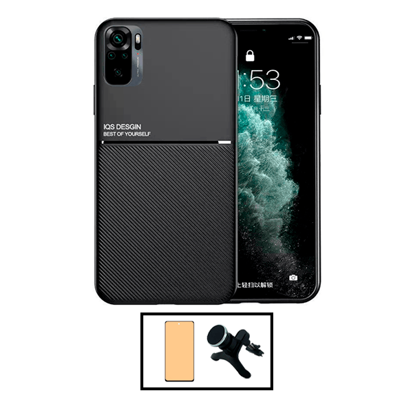Kit Capa Magnetic Lux + Película CeramicGlass + Suporte Magnético de Carro Reforçado para Xiaomi Redmi 10 Prime 2022 - Preto