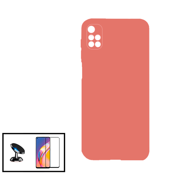 Kit Vidro Premium Full Cover + Capa Silicone Líquido + Suporte Magnético de Carro para Xiaomi Redmi 10 - Rosa