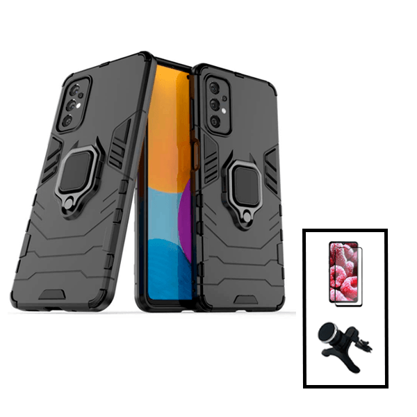 Kit Vidro Premium Full Cover + Capa 3X1 Military Defender + Suporte Magnético de Carro Reforçado para Samsung Galaxy A23 5G - Preto