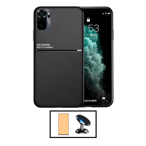 Kit Capa Magnetic Lux + Película CeramicGlass + Suporte Magnético de Carro para Xiaomi Redmi 10 Prime 2022 - Preto