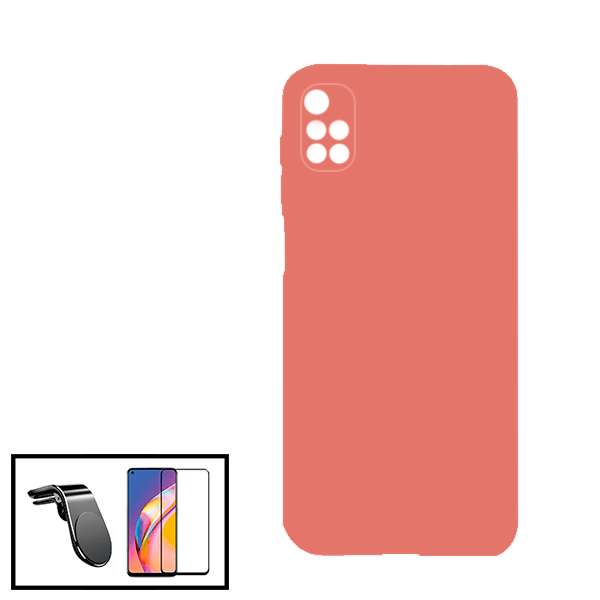 Kit Vidro Premium Full Cover + Capa Silicone Líquido + Suporte Magnético L Safe Driving Carro para Xiaomi Redmi 10 Prime - Rosa