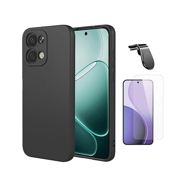 Kit Vidro Clearglass + Capa Silicone Líquido + Suporte L PHONECARE Para Oppo A6 Pro 4G - Preto