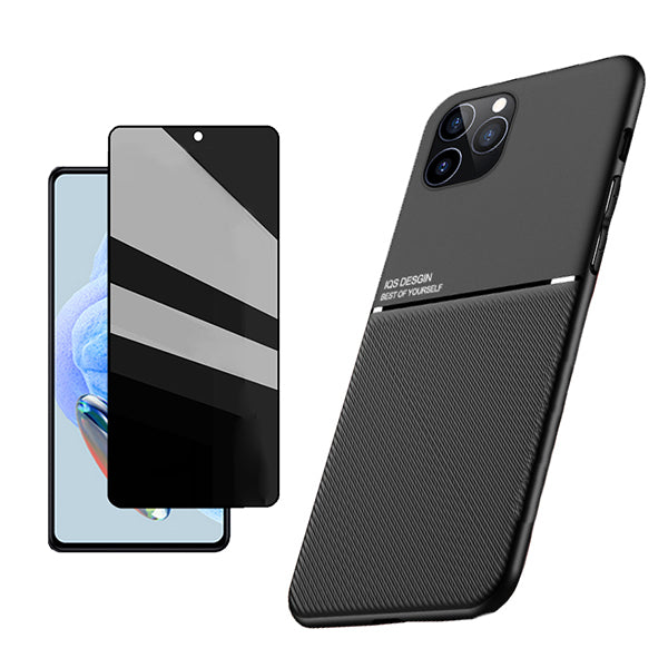 Kit Capa Magnetic Lux + Anti-Spy 5D Full Cover para Xiaomi Redmi 12 - Preto