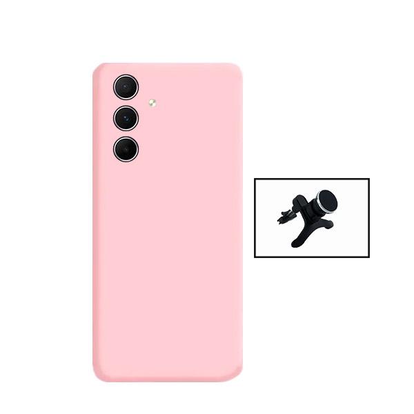 Kit Suporte Magnético Reforçado de Carro + Capa Silicone Líquido para Samsung Galaxy A35 5G - Rosa
