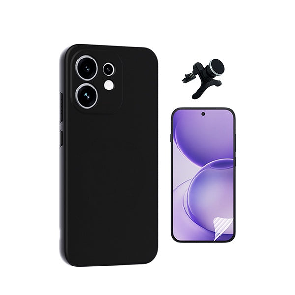 Kit Película Hydrogel Frente + Capa Silicone Líquido +  Suporte Reforçado PHONECARE Para Oppo Reno16 - Preto