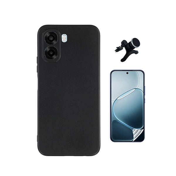 Kit Película Hydrogel Frente + Capa Silicone Líquido +  Suporte Reforçado PHONECARE Para Oppo A6x - Preto