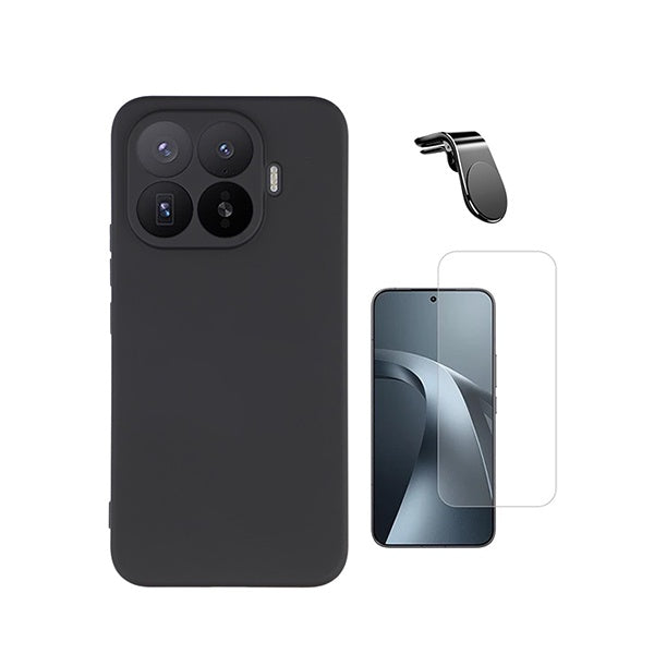 Kit Vidro Clearglass + Capa Silicone Líquido + Suporte L PHONECARE Para Xiaomi 17T 5G - Preto