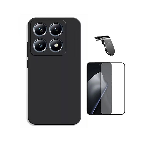 Kit Vidro Temperado + Capa Silicone Líquido + Suporte L PHONECARE Para Xiaomi 15T 5G - Preto