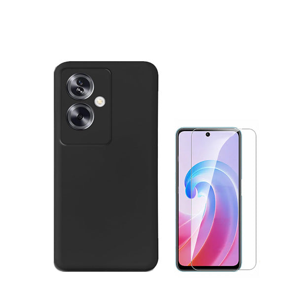 Kit Vidro Clearglass + Capa Silicone Líquido para Oppo A79 5G - Preto