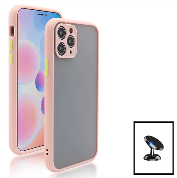 Kit Capa Anti Choque Camera Protection + Suporte Magnético de Carro para Apple iPhone 13 Pro - Rosa