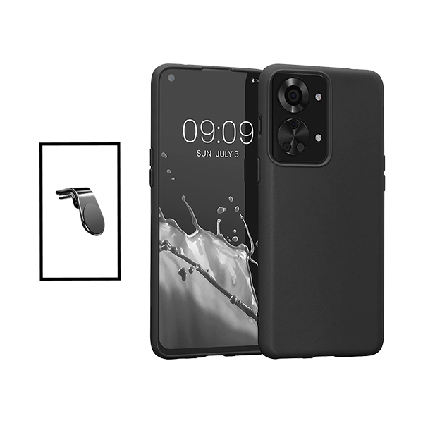Kit Suporte Magnético L Safe Driving Carro + Capa Silicone Líquido para OnePlus Nord 2T - Preto