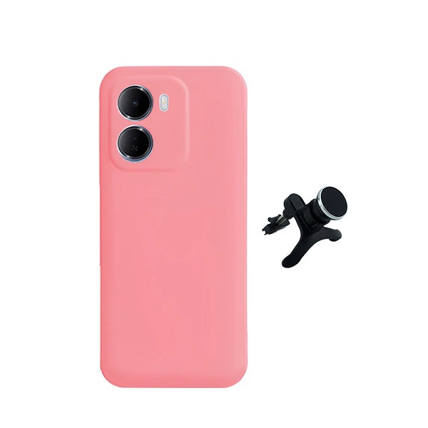 Kit Suporte Magnético Reforçado + Capa Silicone Líquido PHONECARE Para Xiaomi Redmi 15a - Rosa