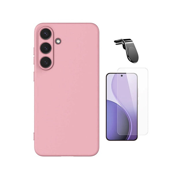 Kit Vidro Clearglass + Capa Silicone Líquido + Suporte L PHONECARE Para Samsung Galaxy S26 + Plus - Rosa